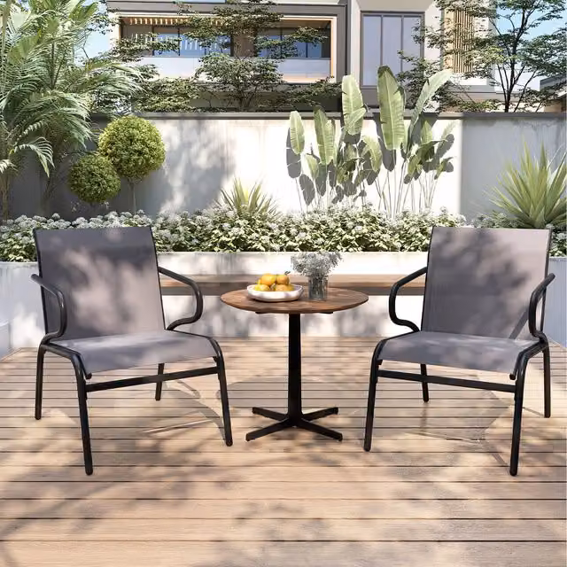 Costway Modern Metal Outside Bistro Armchairs in Grey