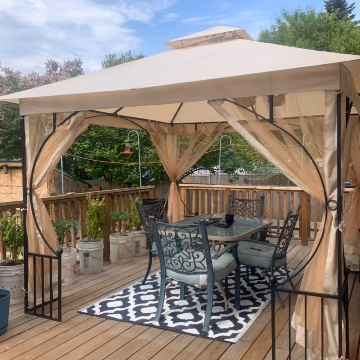 Outsunny Metal Garden Arch with Gate in Black for Climbing Plants and Roses, W/D/H: 300 x 300 x 275 cm – 3