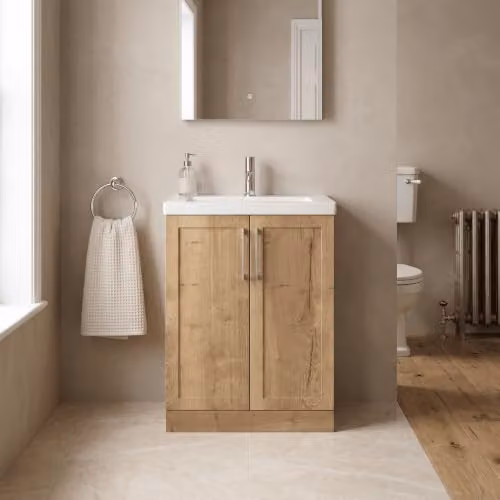 Balterley Stonnall Traditional Floor Standing 2 Door Vanity Unit with 1 Tap Hole Fireclay Basin, Autumn Oak – 2
