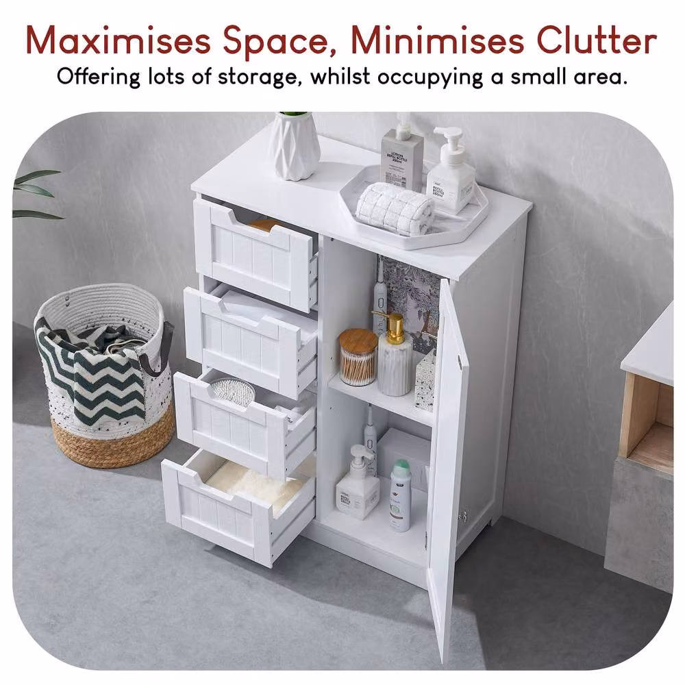 HD Designs Priano White Matt Freestanding Bathroom Storage Unit with 4 Drawers and 1 Door – 3
