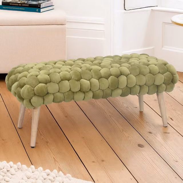 Artemis Home Cushla Bubbly Velvet Large Footstool in Green