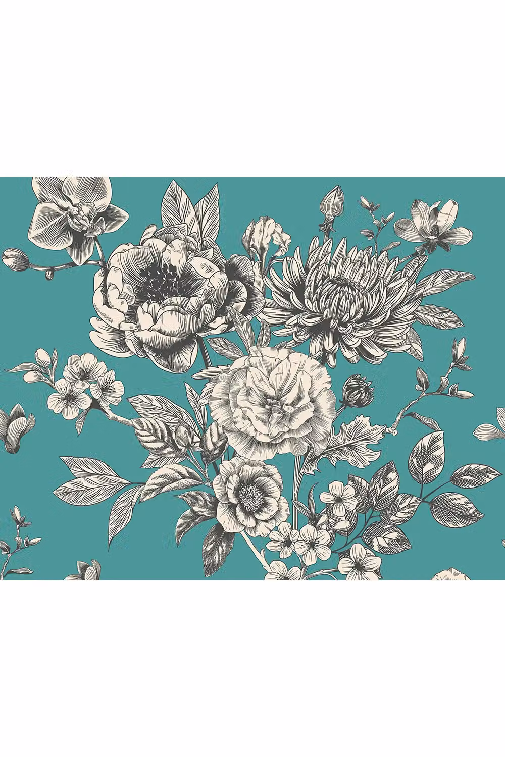 Origin Murals Large Rose Toile Floral Wall Mural in Petrol, W: 300 cm, H: 240 cm – 2