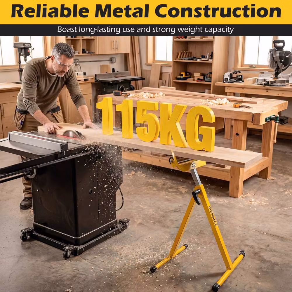 Gymax 2-Piece Adjustable Height Folding Roller Stands for Table Saws in Yellow – 5