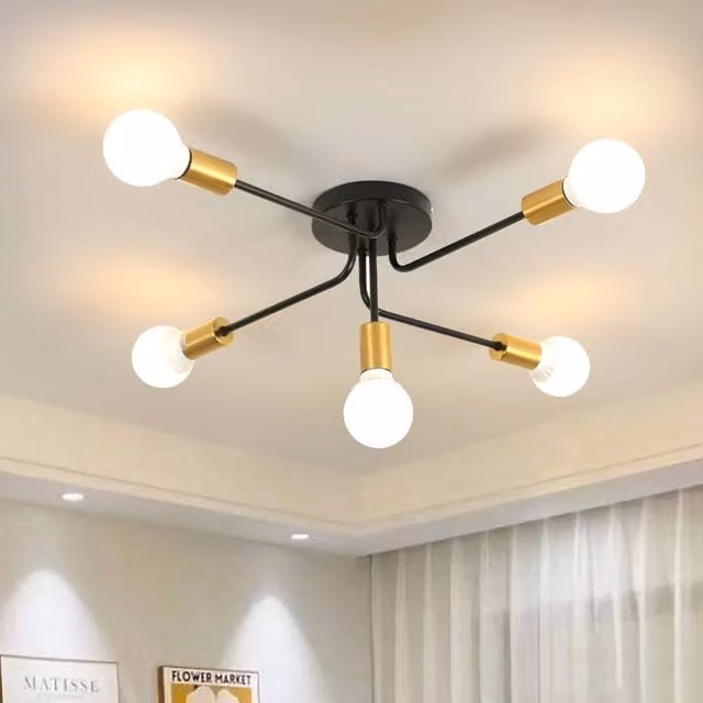 Goeco Vintage Metal Ceiling Light, Adjustable Retro Chandelier for Living Rooms, Black – 1