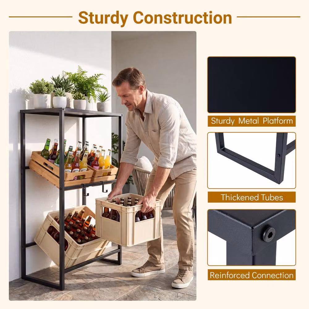 Gymax 3-Tier Metal Wine Rack and Drink Storage Shelf in Black, Height: 112 cm – 6