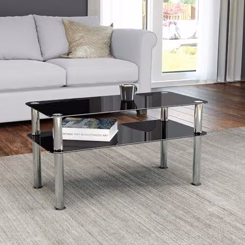 AVF Black Glossy Glass Rectangular Coffee Table W/D/H: 80 x 40 x 42 cm – 4