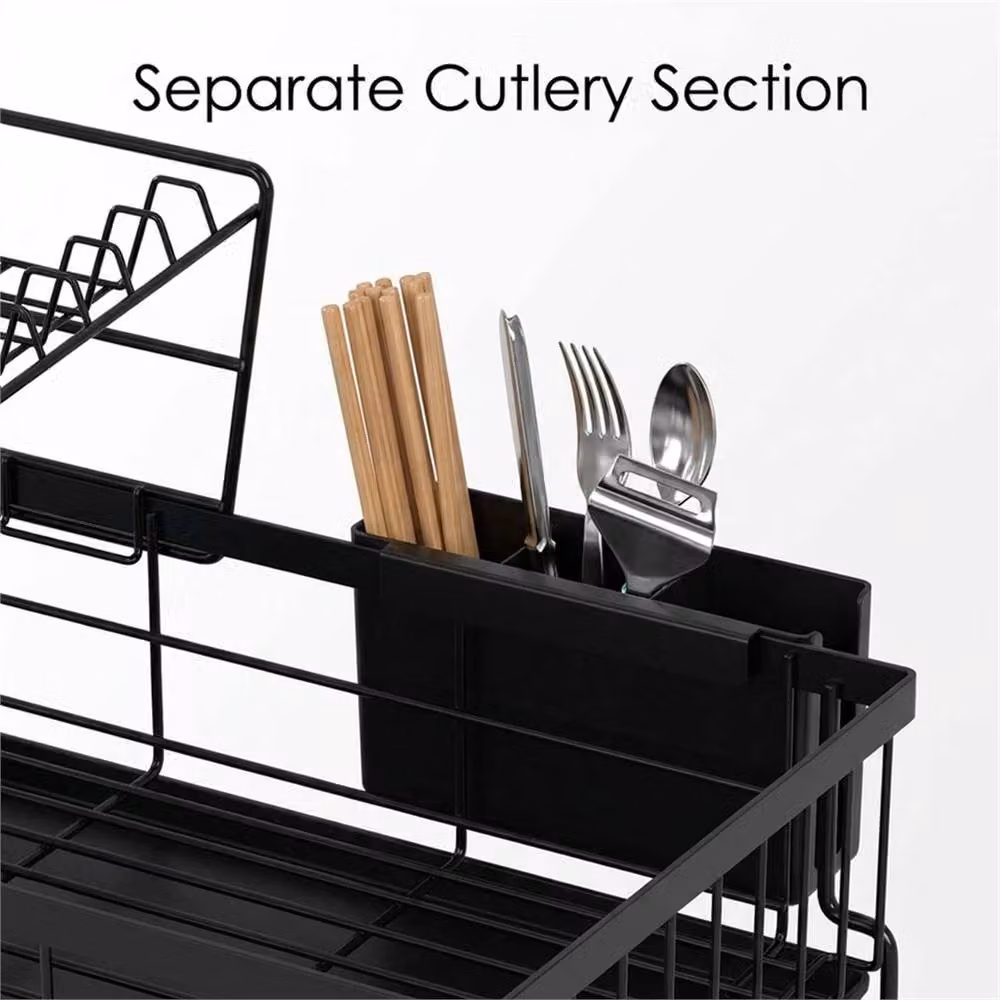 NESTLUNE Black Large Dish Drainer Rack with Drip Tray and Cutlery Holder, W/D: 100 x 100 cm – 4