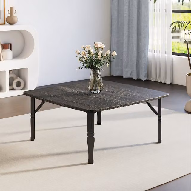 Komore Black Square Foldable Coffee Table with Wood Grain Finish