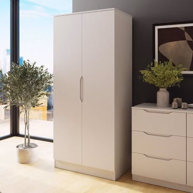 FWStyle Modern 2 Door Wardrobe with Hanging Rail and Internal Shelves in Matt White