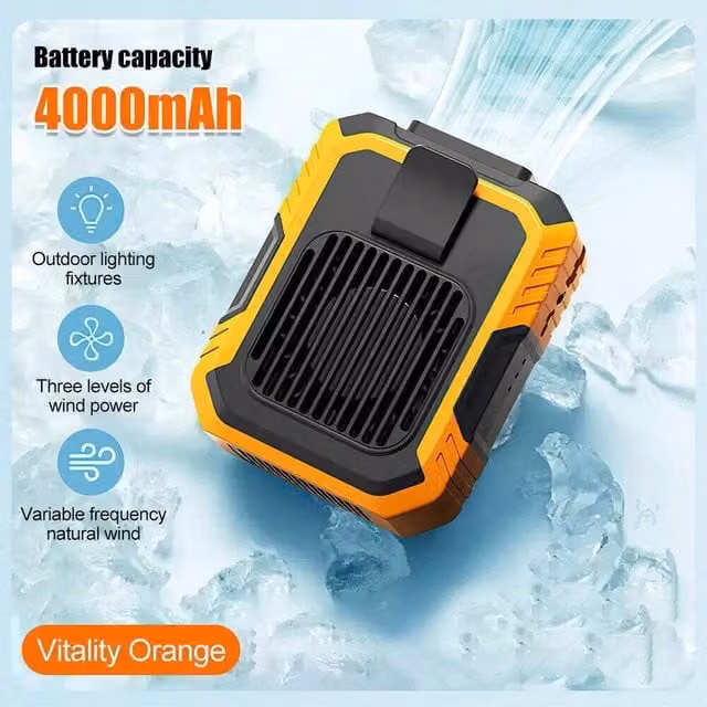 FLAVORA Orange Portable Waist Clip-on Rechargeable Mini Hanging Cooling Fan