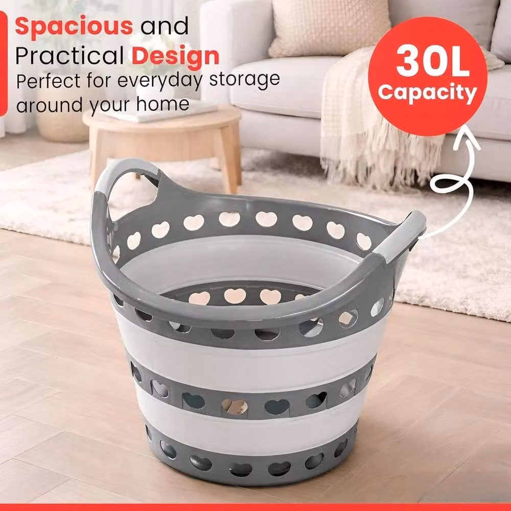 NESTLUNE Collapsible 30L Laundry Basket with Handles, Grey – 3