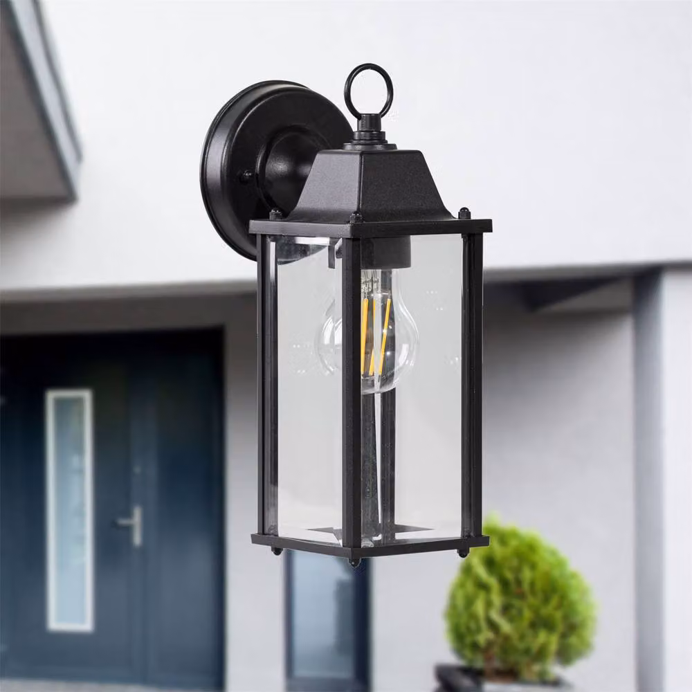 First Choice Lighting Chatham Black and Transparent Glass Panelled Outdoor Wall Lantern Light – 4