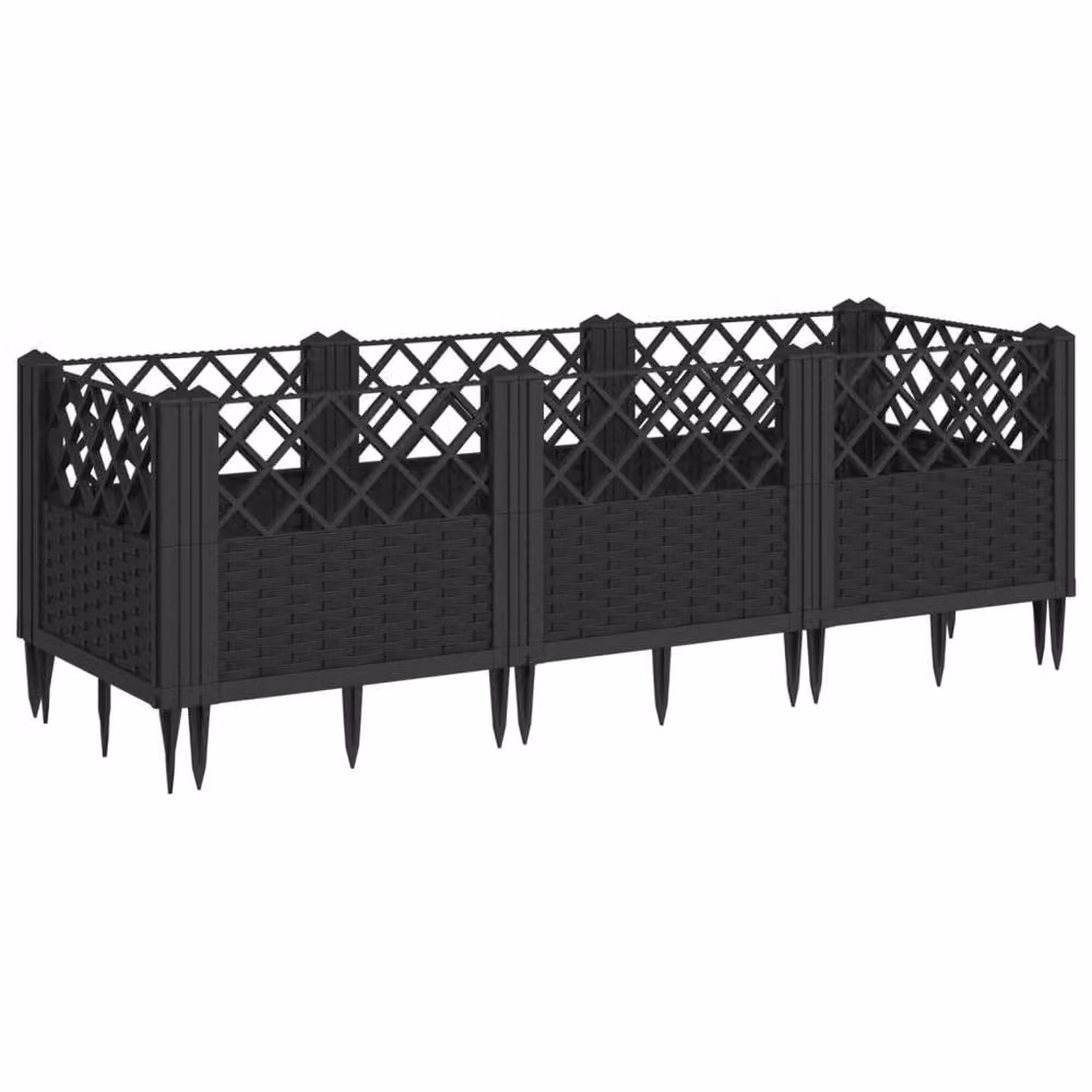 Berkfield Home Beautiful Garden Planter with Pegs, Black, W: 123.5 cm, D: 43.5 cm, H: 43.5 cm – 3