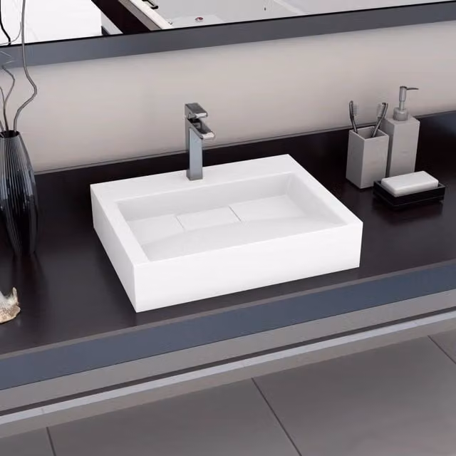 Berkfield Home White Mineral Cast Rectangular Wall Hung Wash Basin W: 60 cm, D: 38 cm, H: 11 cm – 1