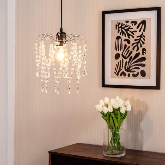 ValueLights Blanche Acrylic Jewel Droplet Chandelier Ceiling Light Shade with LED Bulb in White and Transparent