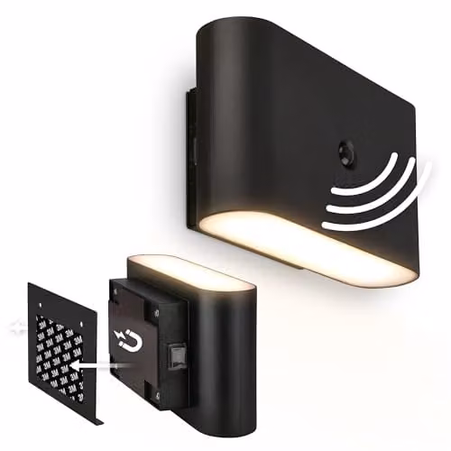 Briloner Rechargeable LED Wall Light with Motion Sensor and Up & Down Lighting, Black, W/D/H: 16 x 9.5 x 6.5 cm