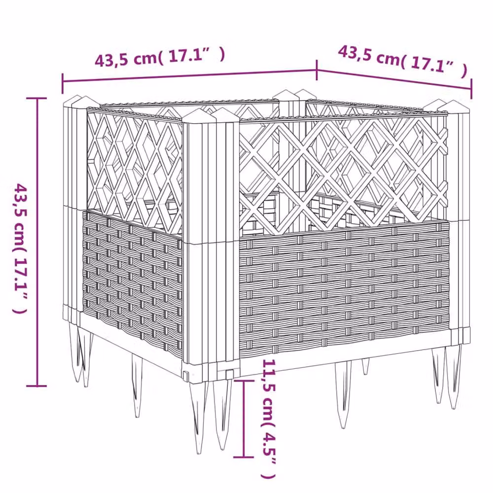 Berkfield Home Beautiful Garden Planter with Pegs, Black, W/D/H: 43.5 x 43.5 x 43.5 cm – 5