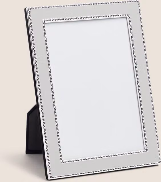 M&S Mia Beaded Single Rectangular Tabletop Photo Frame, Grey/Silver, 12.7 x 17.78 cm
