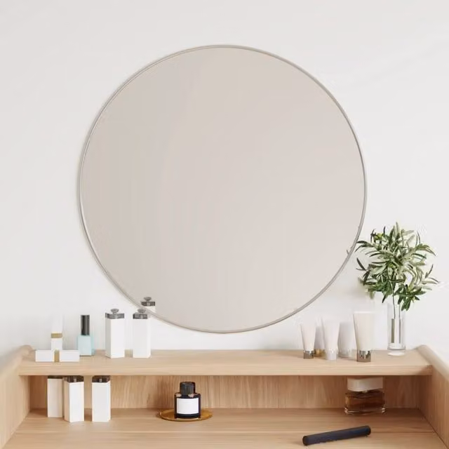 Berkfield Home Round Minimalist Wall Mirror in Silver, Diameter: 60 cm