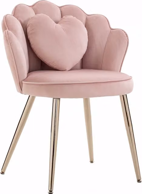 HOMCOM Velvet Upholstered Accent Chair in Soft Pink with Gold Metal Legs and Lotus Back Design – 1