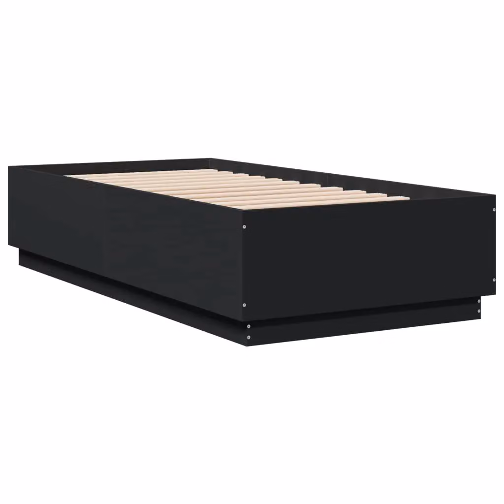 Berkfield Home Small Single Bed Frame in Black with LED Under-Bed Lighting and USB Charging Port, W: 75 cm, L: 190 cm – 2