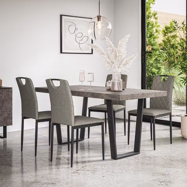 More4Homes Aria Dining Set with Concrete Effect Rectangular Table and 4 Monza Linen Chairs in Grey and Black