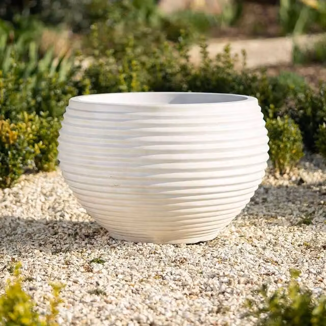 Primrose Round Planter Pot in White and Beige, Diameter: 54 cm