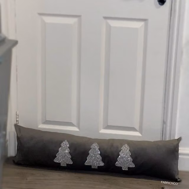FABRICNCO Grey Plush Festive Christmas Tree Glitter Draught Excluder