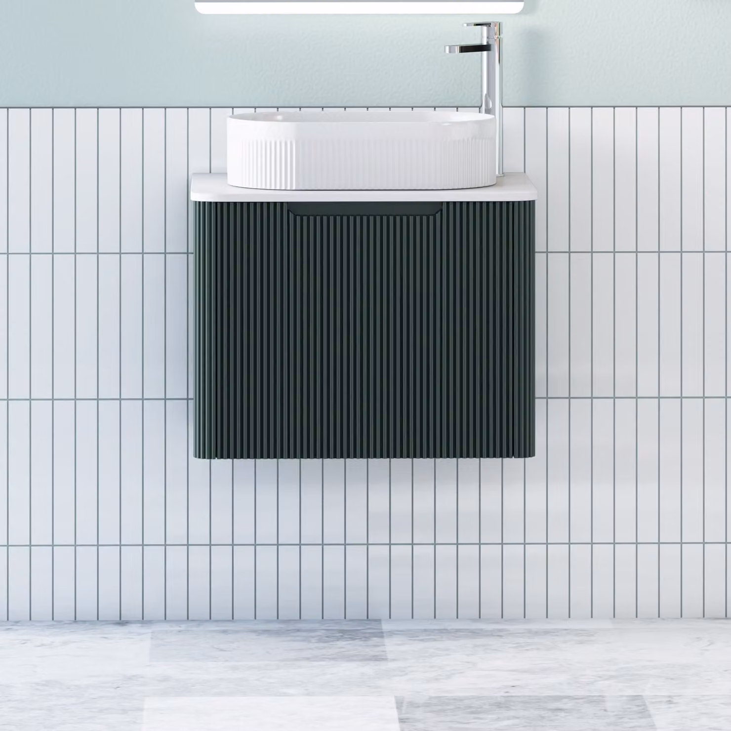 Royal Bathrooms Avenza Wall Hung Vanity Unit with Lyon Basin, Moss Green and White, Depth: 60 cm