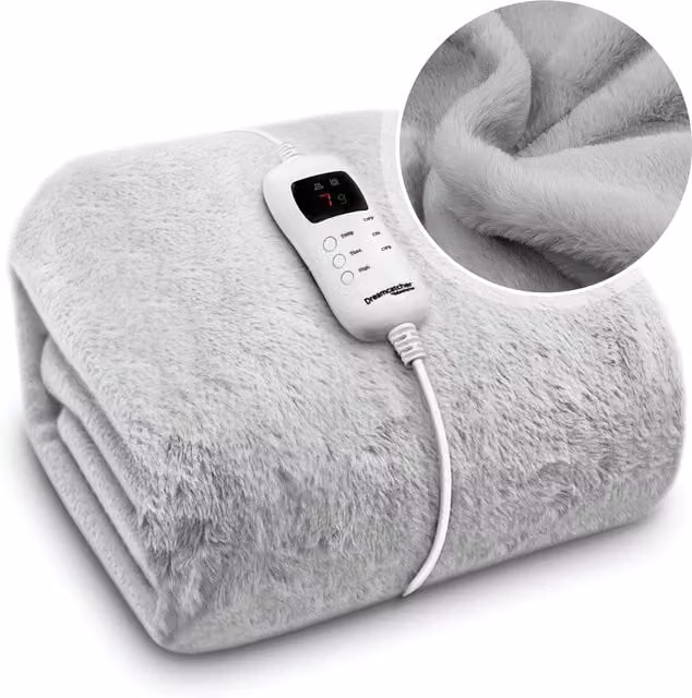Dreamcatcher Double Faux Fur Electric Heated Throw in Grey
