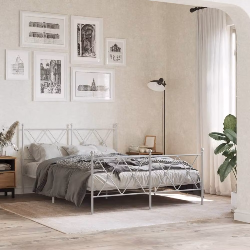 Berkfield Home Metal Bed Frame with Footboard, White, W/D/H: 137 x 190 x 90.5 cm – 2