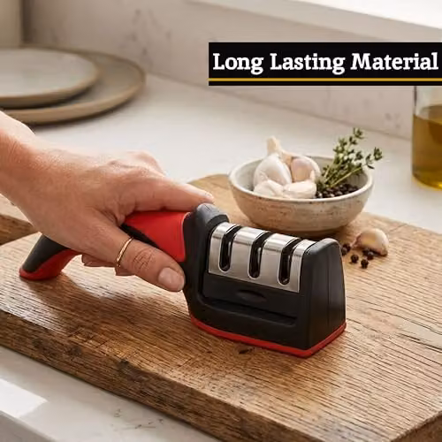Premier Housewares Manual 3-Slot Knife Sharpener in Red and Black – 4