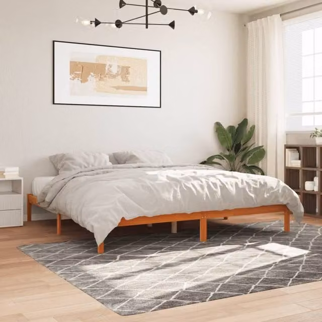 Berkfield Home Rustic Solid Wood Pine Bed Frame in Wax Brown 200 x 200 cm