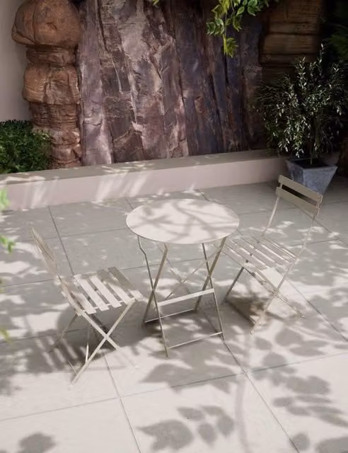 Royalcraft Padstow 2 Seater Folding Bistro Set in Cream with Round Metal Table and X-Frame Chairs