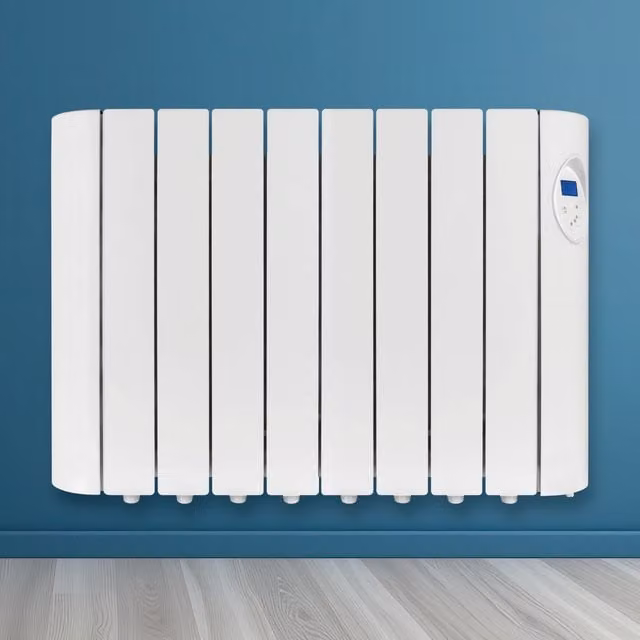 Futura White Wall Mounted Oil Filled Electric Radiator Panel Heater with Digital Display, Thermostat and Timer, 1500W