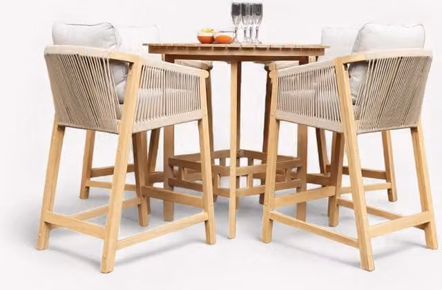 Royalcraft Roma 5 Piece Round Bar Set in Beige Lacquered Acacia Wood
