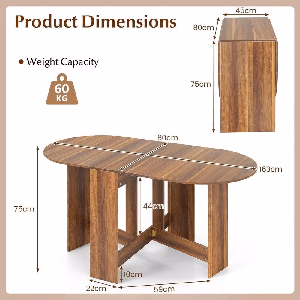 VOGREX Brown Wood Grain Extendable Round Drop Leaf Dining Table – 3
