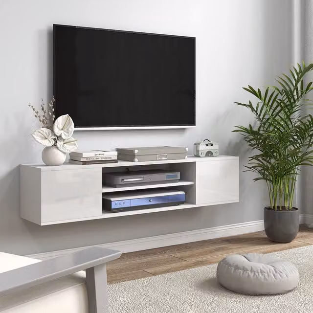 HOMCOM Modern Floating TV Stand Cabinet in Grey and White