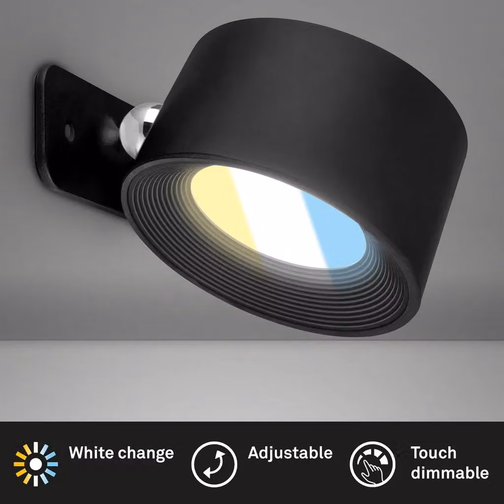 Briloner Black Rechargeable LED Wall Light with Dimmable Touch Control and Magnetic Mount – 2