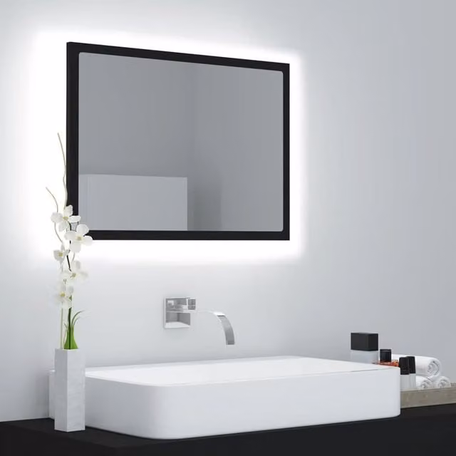 Berkfield Home LED Bathroom Wall Mirror, Black, W/D/H: 60 x 8.5 x 37 cm
