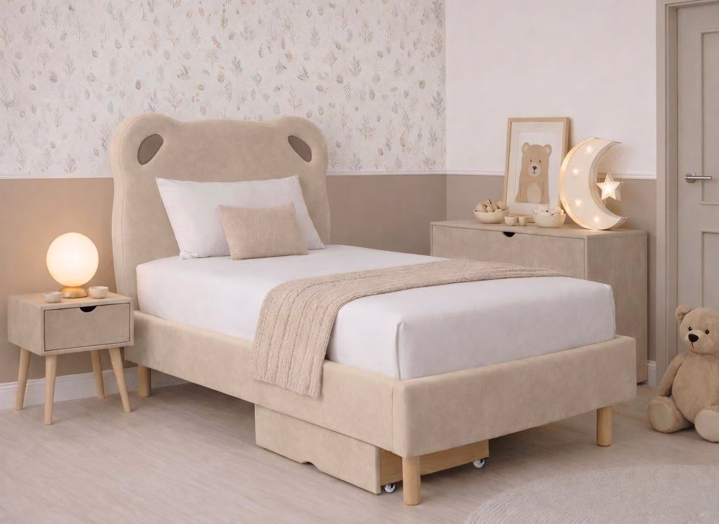 Dreams Ella Upholstered Kids Teddy Bed Frame in Beige Bouclé Fabric