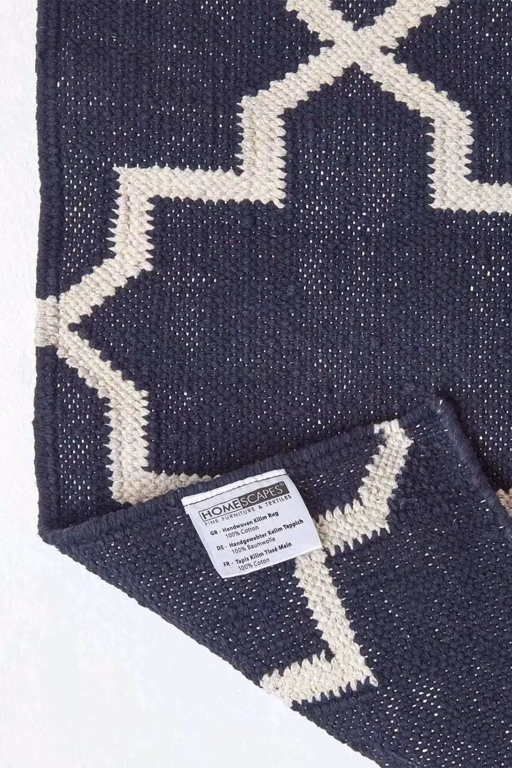 Homescapes Edmonton Cotton Geometric Pattern Kilim Rug in Blue and White, W: 160 cm, L: 230 cm – 5