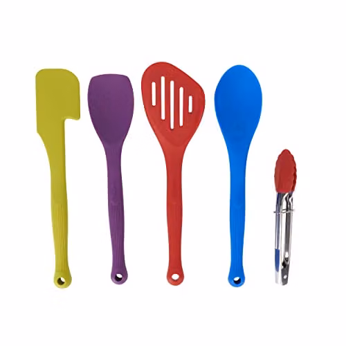 Colourworks 5-Piece Silicone Cooking Utensils Set in Multicolour and Green