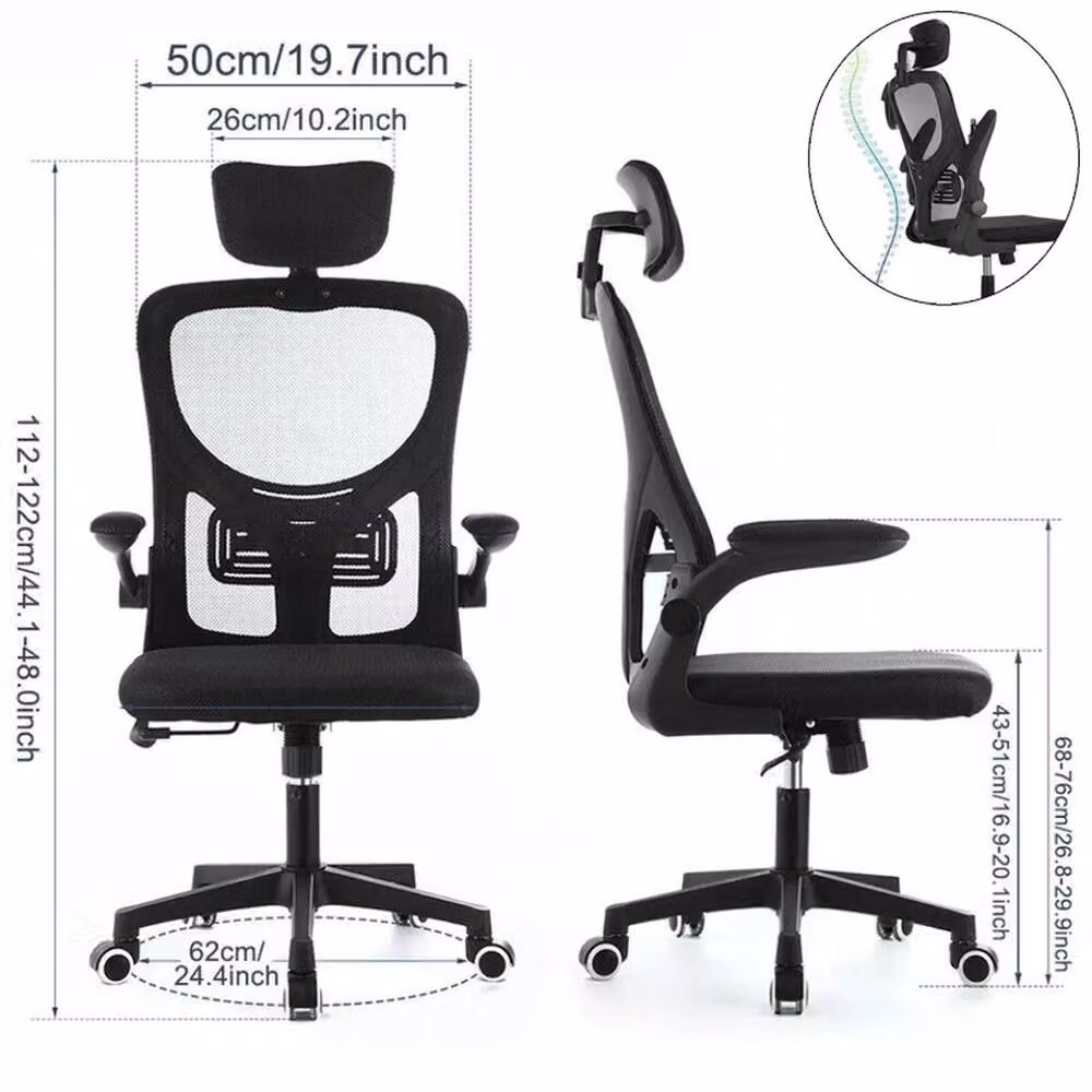 NESTLUNE Black Fabric Mesh Executive Office Chair with Headrest and Armrests – 2