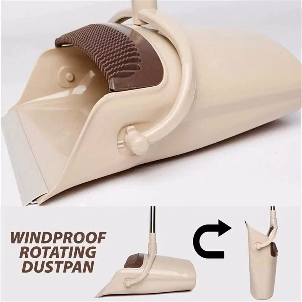 Nordara Heavy Duty Plastic Dustpan and Brush Set with Long Handle in Beige – 3
