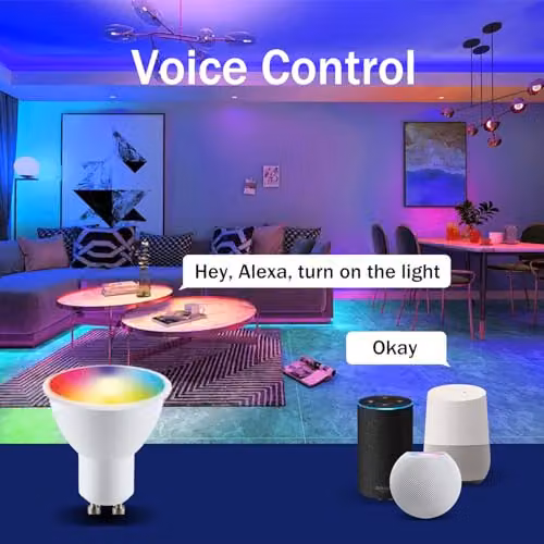 Harper Living Smart Wi-Fi LED GU10 Spotlight Bulb, 5.5W, 400lm, Dimmable RGBW Colour Changing and White Light, Compatible with Tuya, Alexa and Google Home – 5