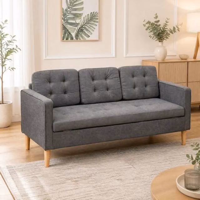 STILVORA 3 Seater Upholstered Fabric Sofa with Storage and Sleeping Function in Grey