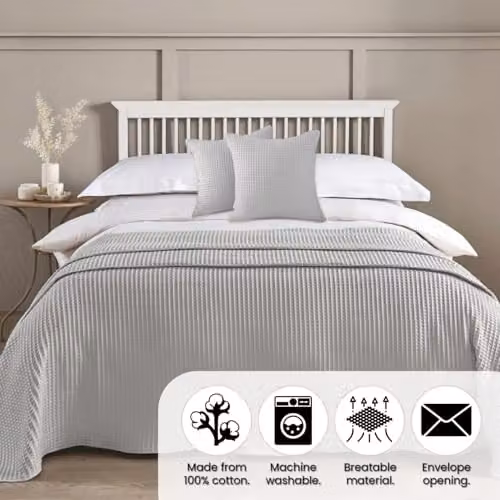 Allure Bath Fashions Waffle Cushion Covers, 2 Pack, Grey, 50 x 50 cm, 100% Cotton – 2