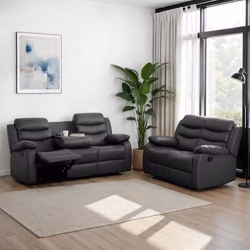 Seconique Roma 3+2 Seater Recliner Sofa Set in Grey Faux Leather – 5