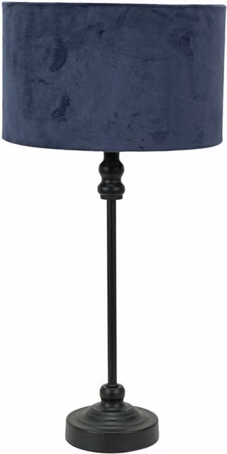 ValueLights Maggie Black Table Lamp with Blue Fabric Cylinder Shade